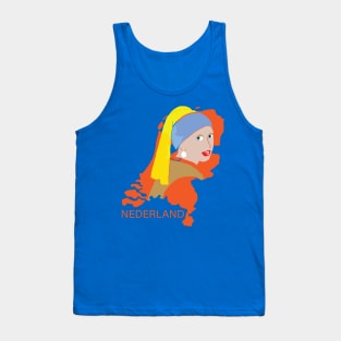 Girl With a Pearl Earring on Outline of the Netherlands Tank Top